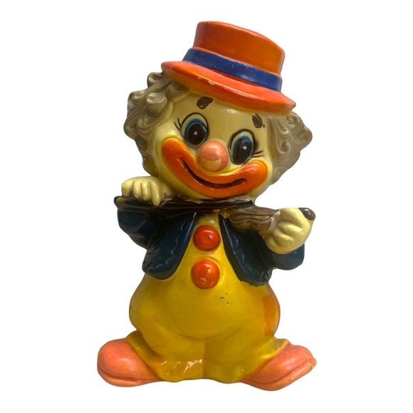 VTG 60s Happy Kitsch Circus Clown Coin Bank Plastic Playing Violin Piggy Bank - Picture 8 of 8
